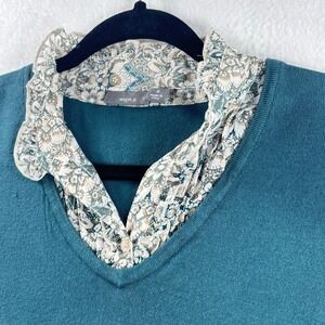 Layered Sweater Long Sleeve Floral Button Up Womens Sz‎ S Teal Preppy
